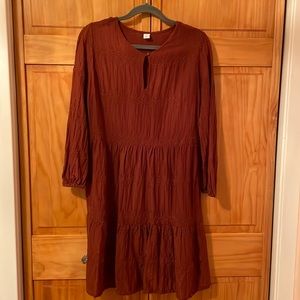 Old Navy women’s size M rust colored embroidered cotton long sleeved dress